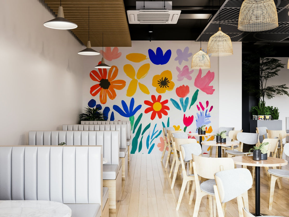Bold Matisse-inspired mural with abstract flower shapes, GD2133