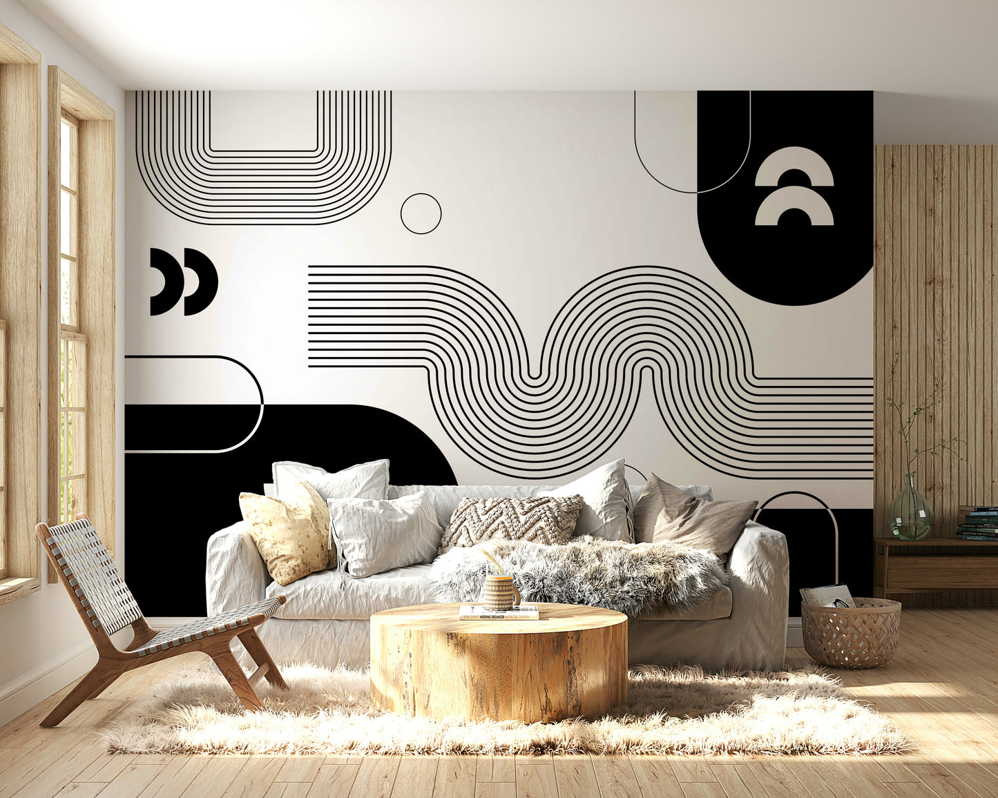 Bedroom accent wall with flowing design

