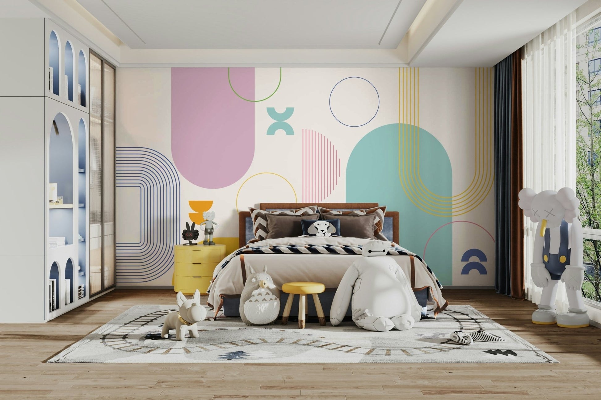 Bold shapes mural with minimalist styling


