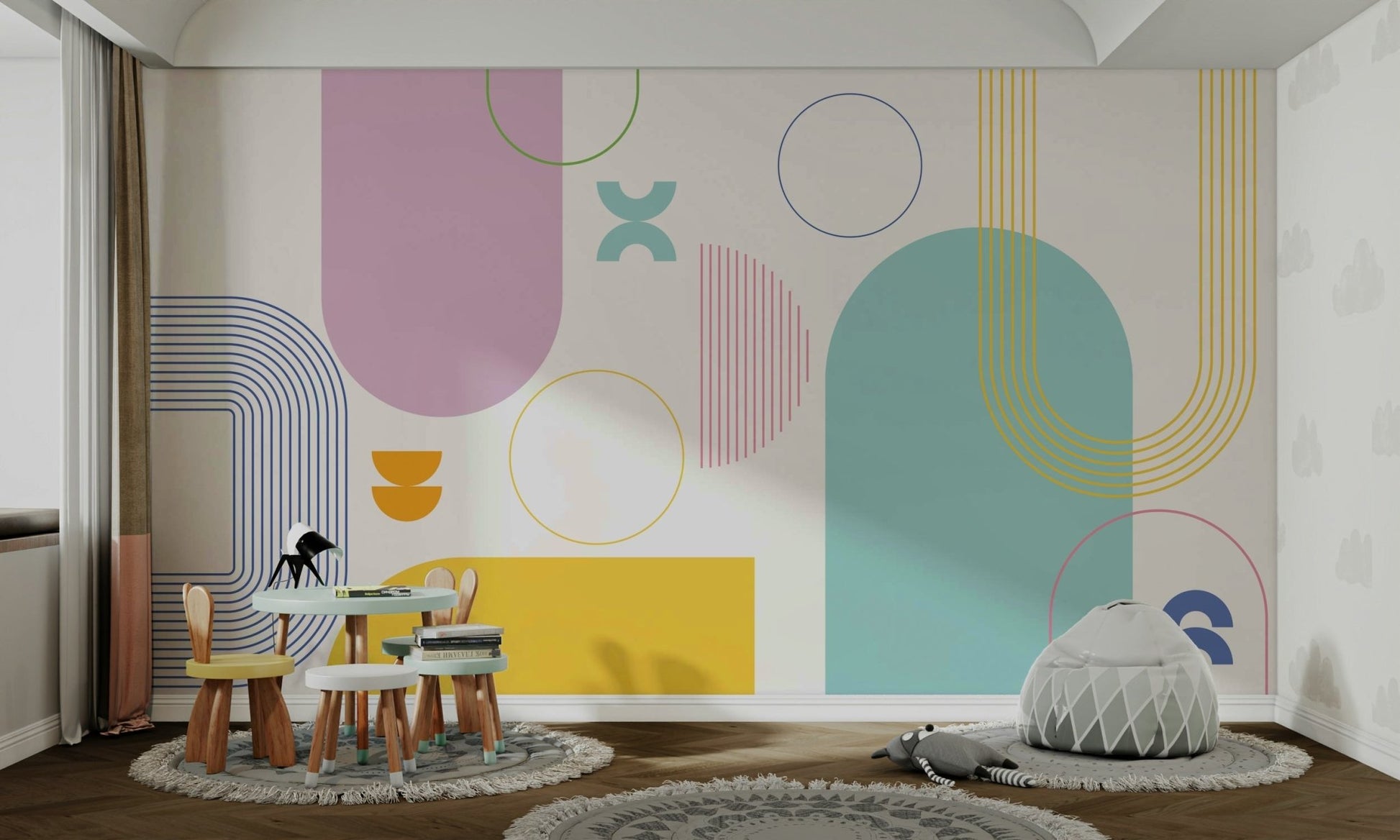 Bold minimalist geometric wall mural design

