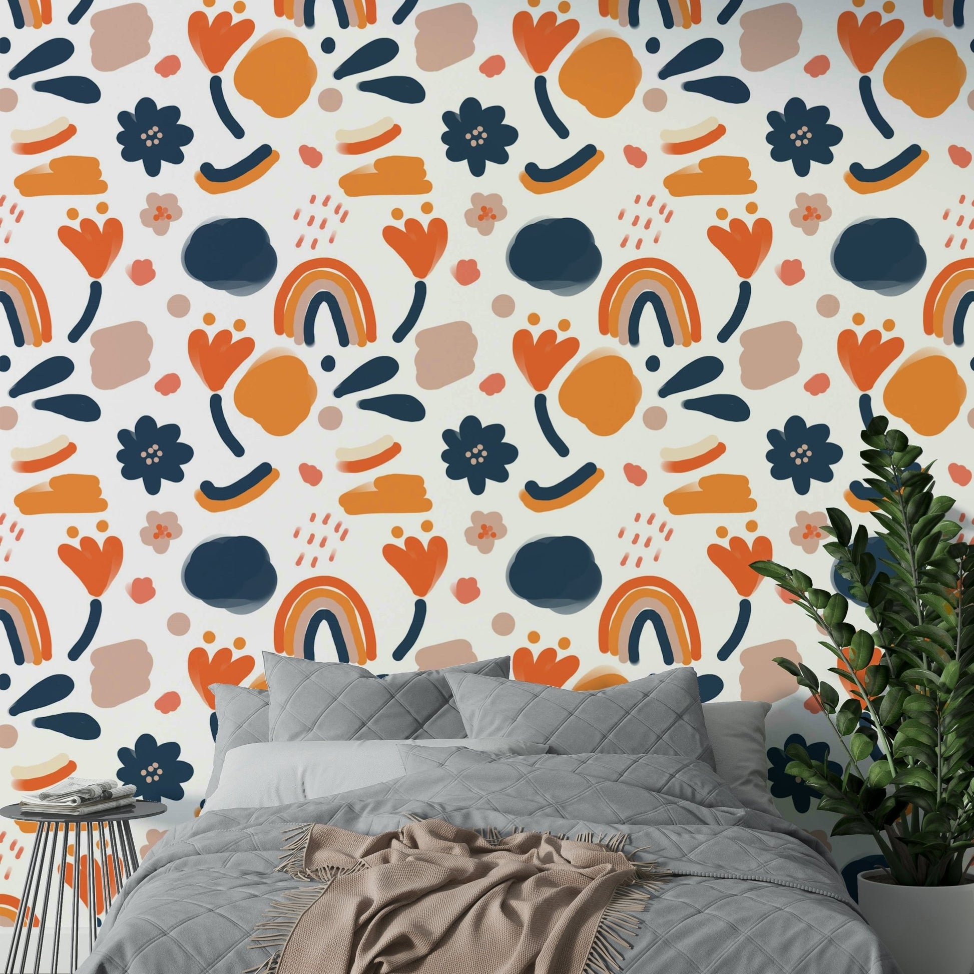 Bold and colorful floral wallpaper for a modern room, GD1812