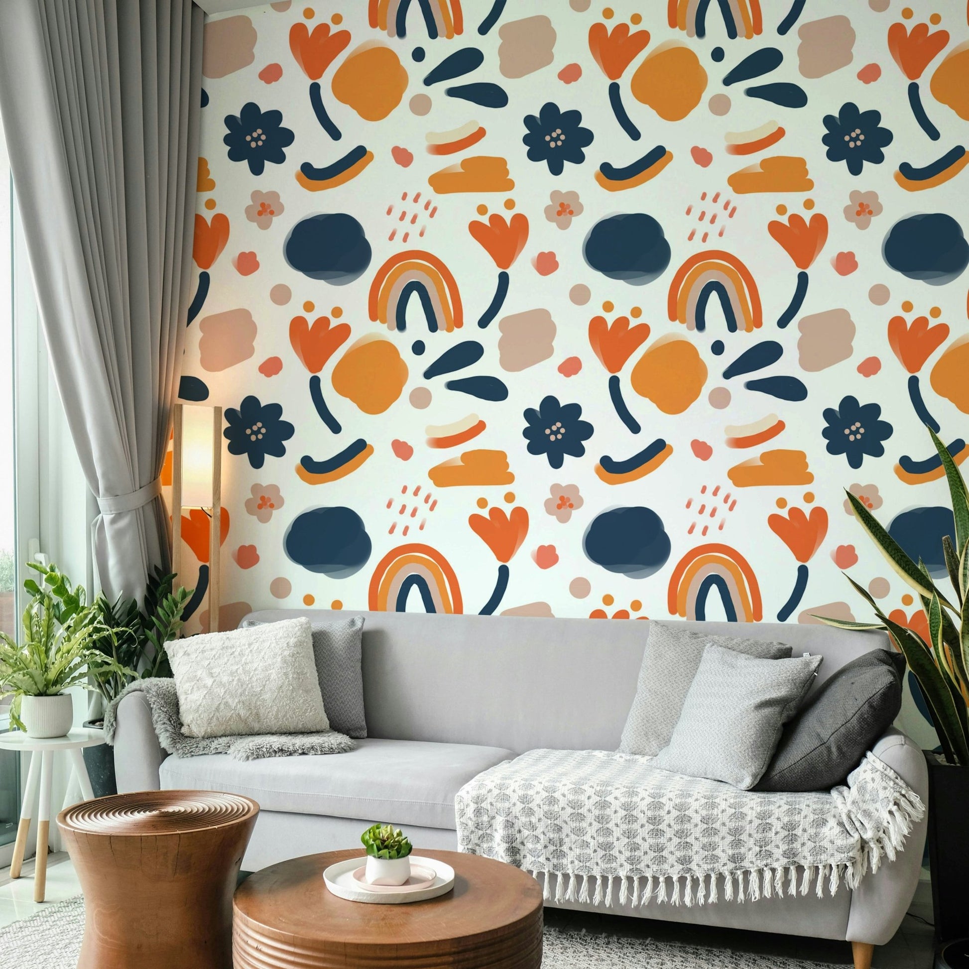 Bold retro floral wallpaper in vibrant colors, GD1812