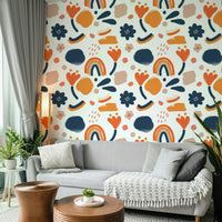 Bold retro floral wallpaper in vibrant colors, GD1812