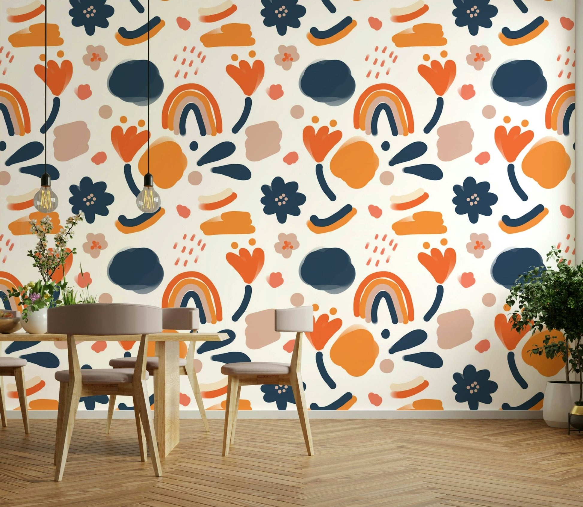 Unique bold floral wallpaper with retro vibes, GD1812