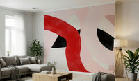 A peaceful modern abstract mural on decorative wallpaper.