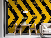 Bold yellow grunge hazard stripe mural
 B110