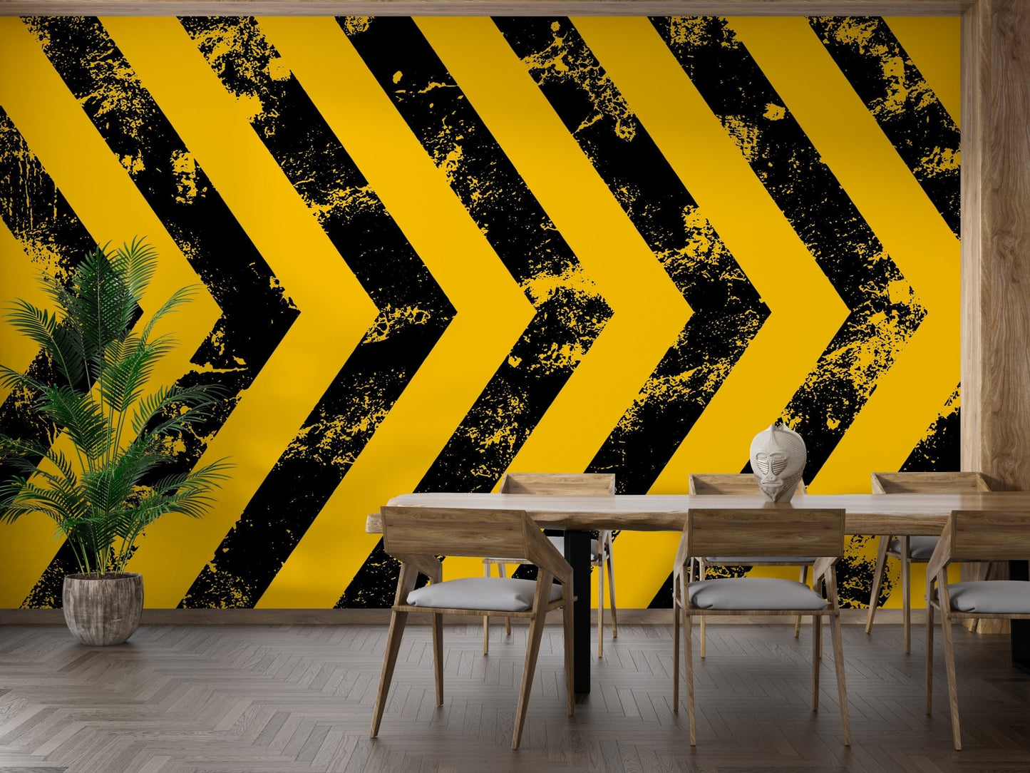 Distressed yellow hazard stripes mural
 B110