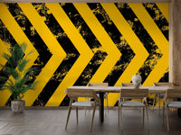 Distressed yellow hazard stripes mural
 B110