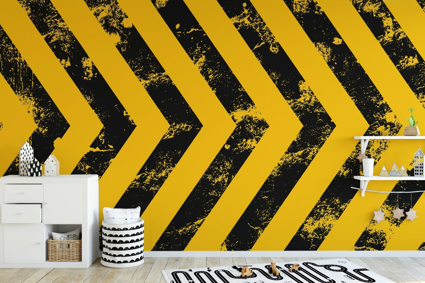 Yellow Grunge Hazard Stripes Wallpaper - Giffywalls B110