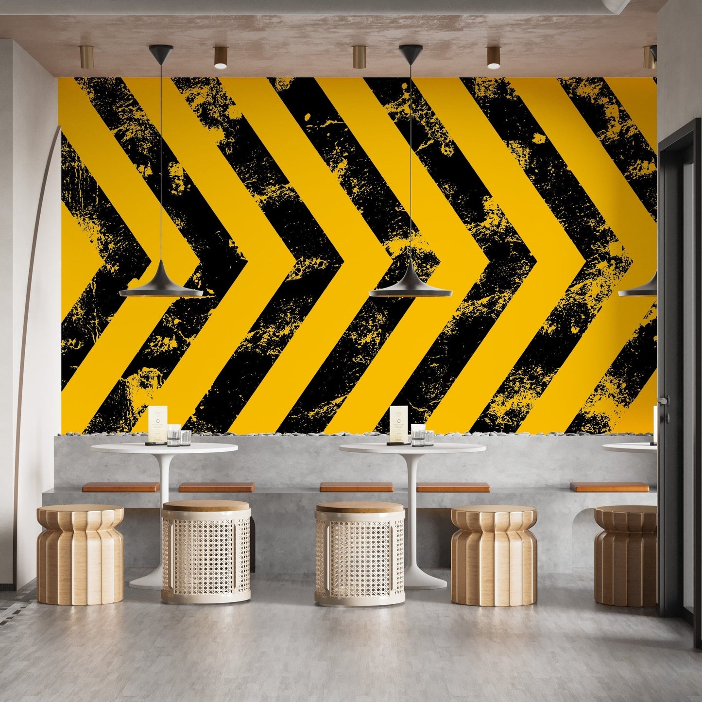 Yellow Grunge Hazard Stripes Wallpaper - Giffywalls B110