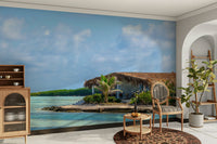Serene coastal landscape mural
