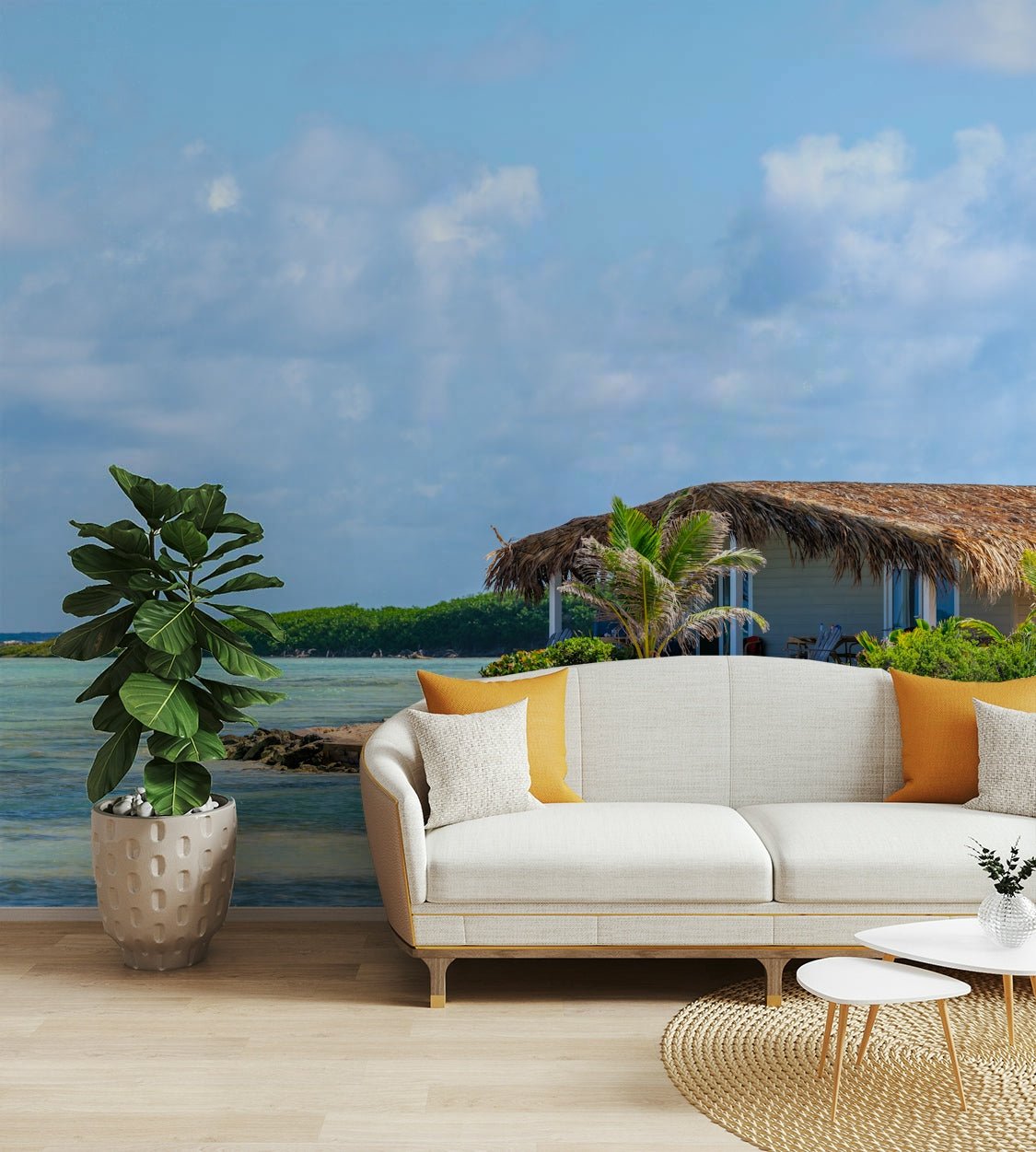 Calming beach scene mural
