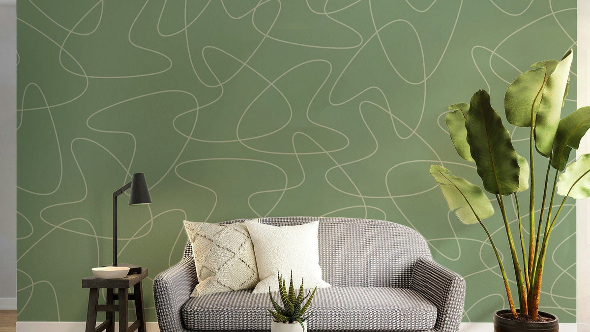 Vintage-inspired green boomerang pattern wallpaper, B454