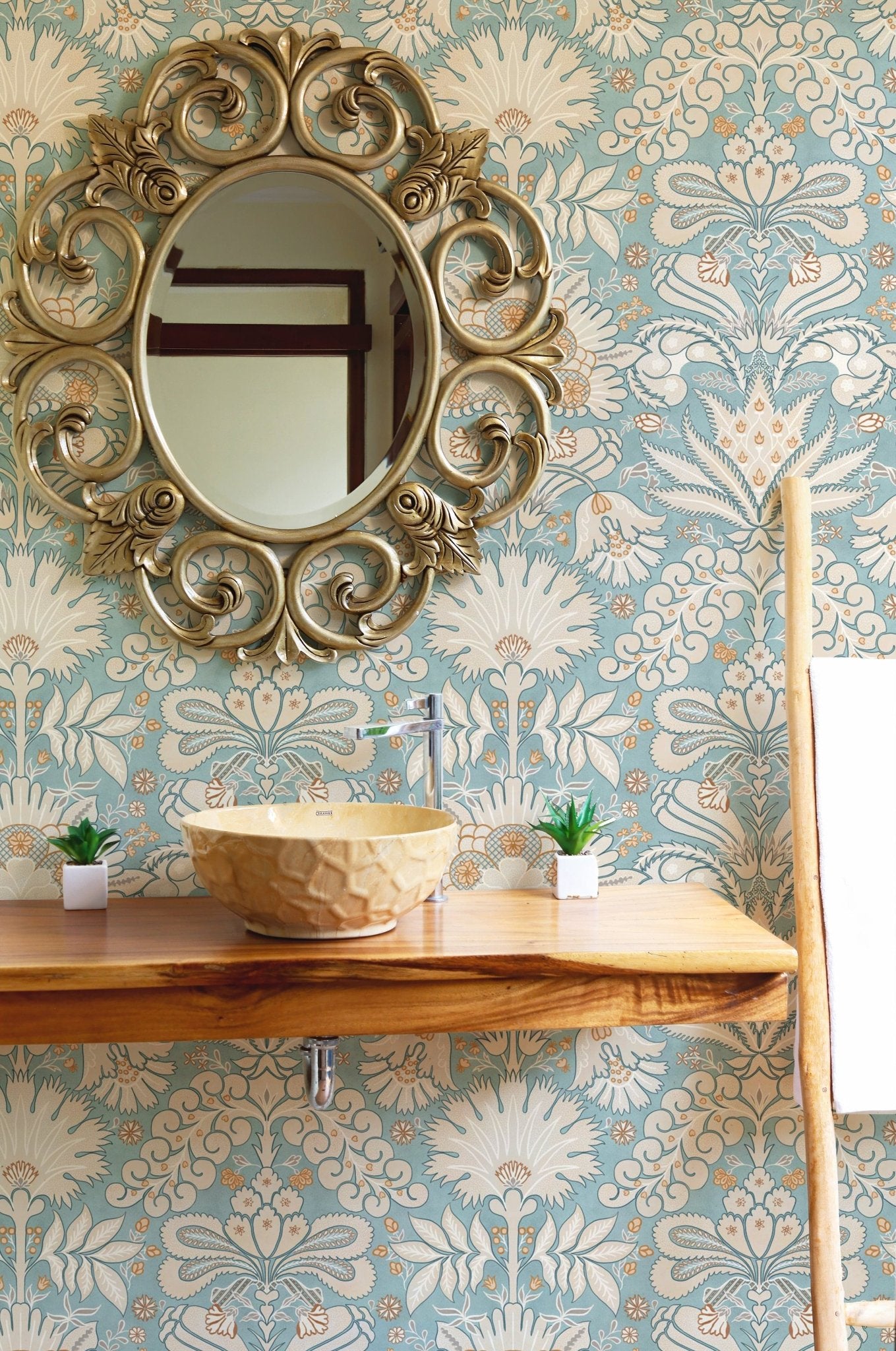 Botanic Damask Cream Aqua Blue