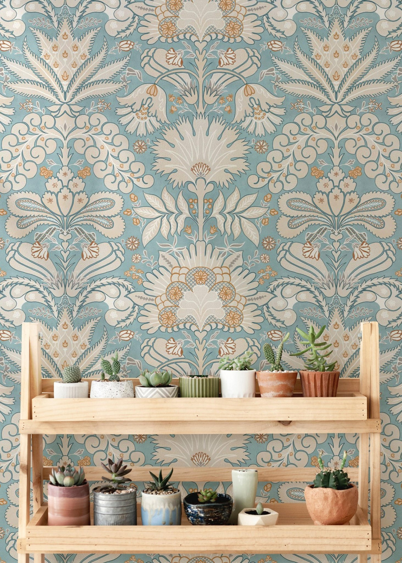 Botanic Damask Cream Aqua Blue