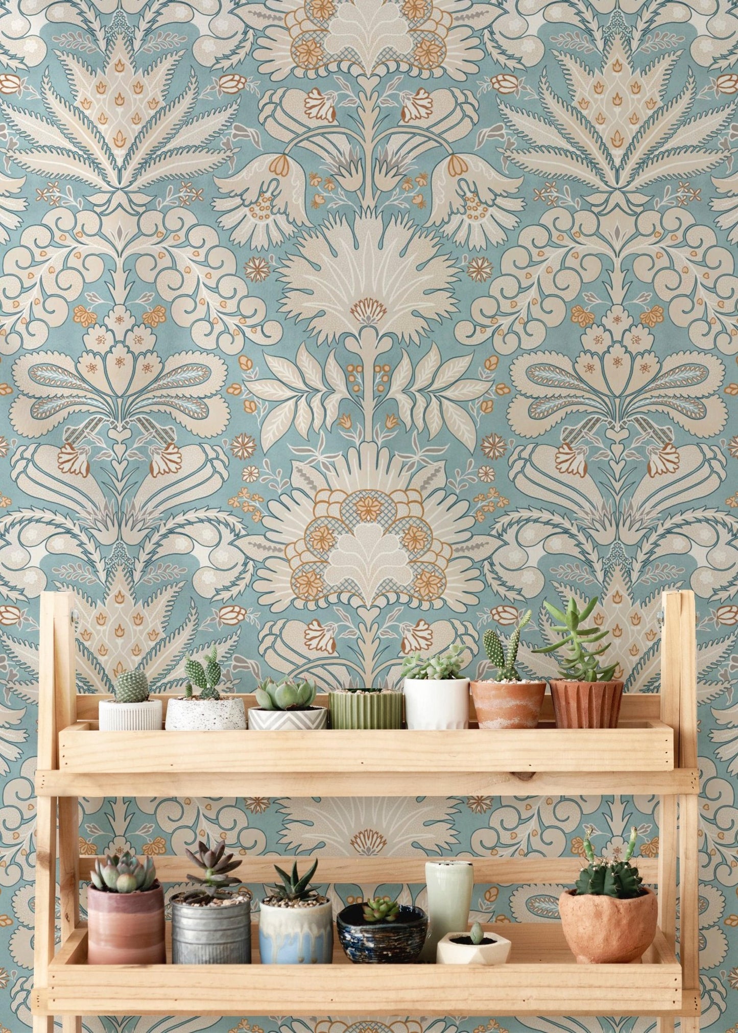 Botanic Damask Cream Aqua Blue