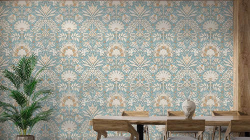 Botanic Damask Cream Aqua Blue