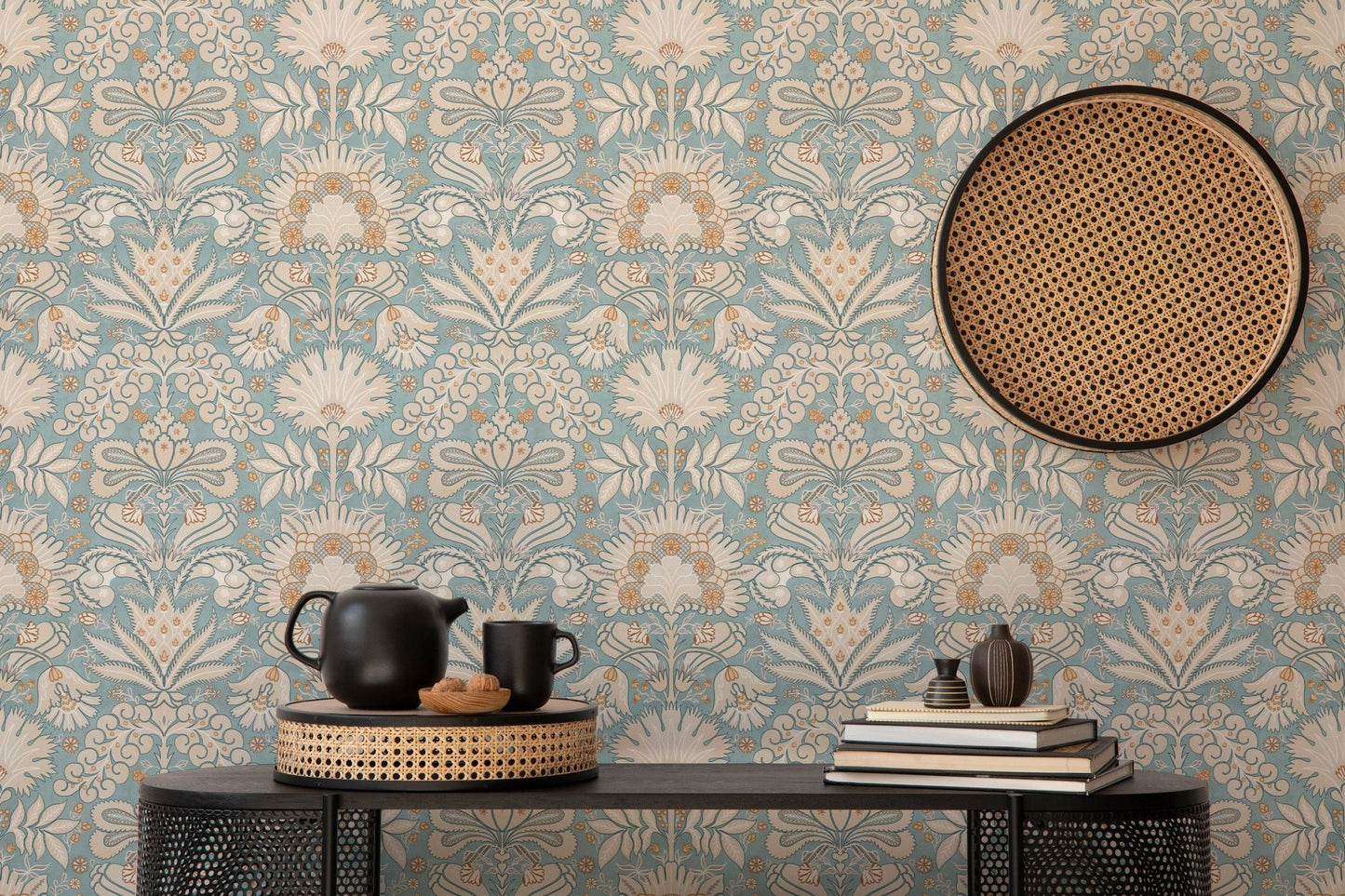Botanic Damask Cream Aqua Blue