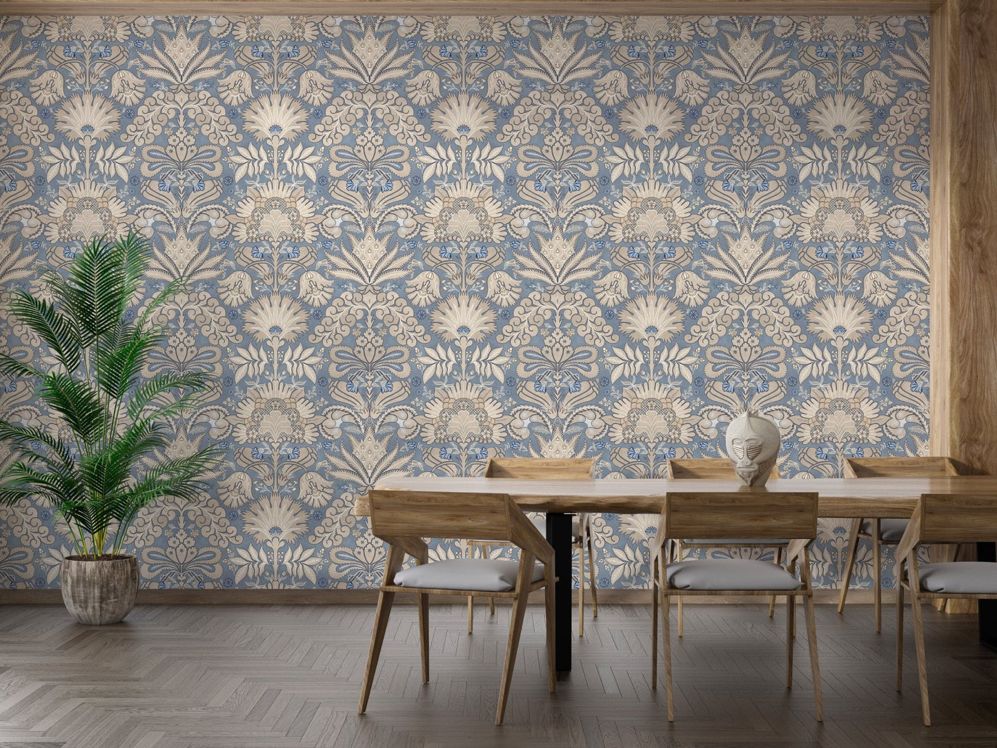 Botanic Damask Cream Slate Blue Grey GD223