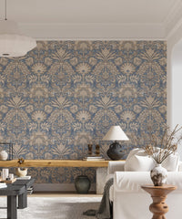 Botanic Damask Cream Slate Blue Grey GD223