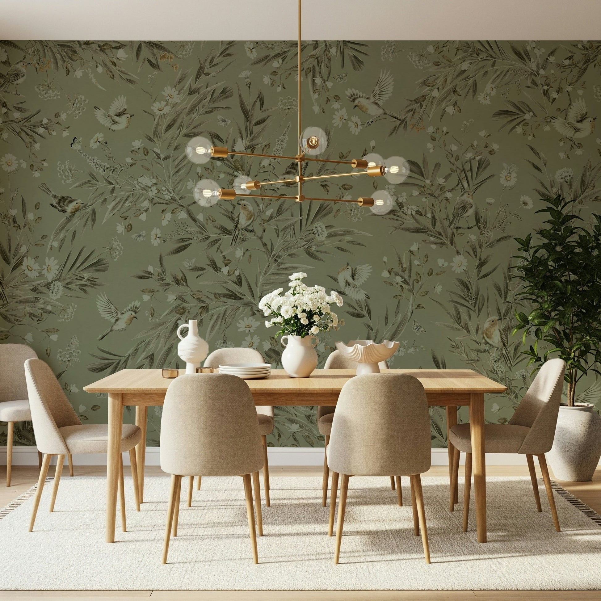 Exotic bird illustration on the Botanica Avairy Nature Inspired Wall Mural.
