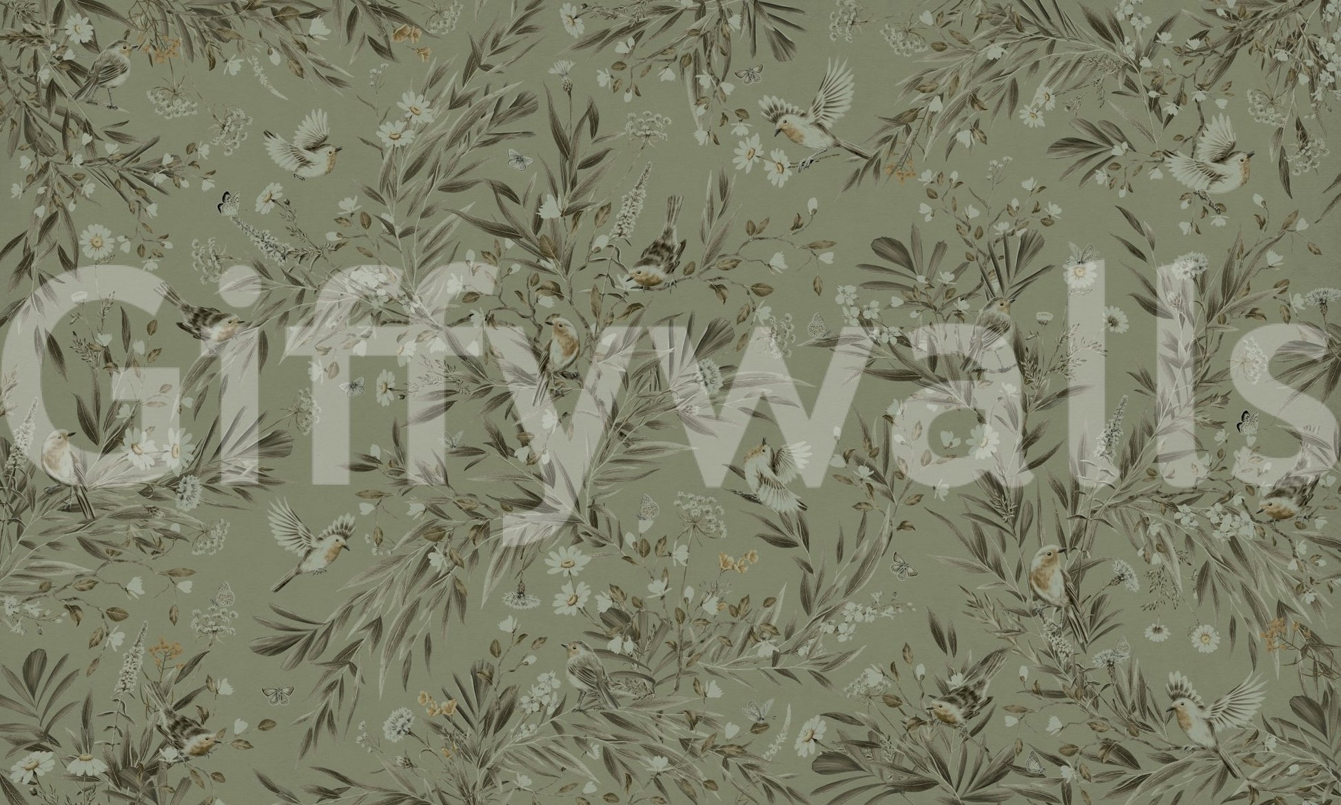 Home office interior with the vibrant Botanica Avairy Wall Mural.