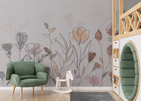 Elegant botanical sketch mural pattern
