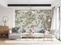 Detailed tropical foliage in the Botanical Aviary Wall Mural.