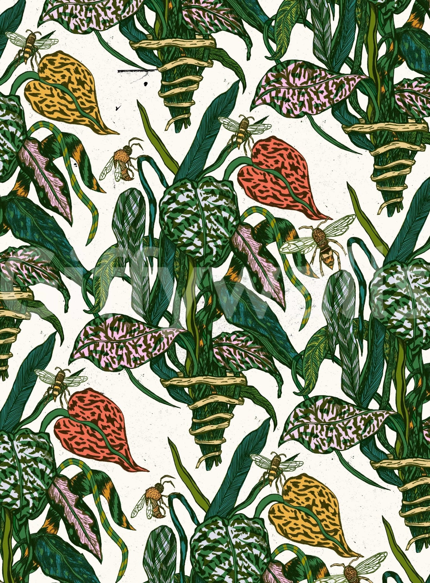 Botanical Bees Wall Mural