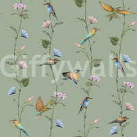 Botanical Birds in Soft Pastels Wallpaper with delicate branches, birds, and muted tones