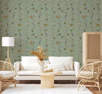 Sunlight lifts the behind this dining setup with Botanical Birds in Soft Pastels Wallpaper