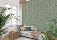 Botanical Birds in Soft Pastels Wallpaper brings a calm touch to this cozy sitting nook