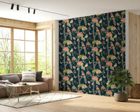 Striking bird grotesque pattern, Botanical Birds vinyl wall mural.