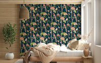 Whimsical avian uncommon pattern, Botanical Birds wallpaper for walls.