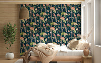 Whimsical avian uncommon pattern, Botanical Birds wallpaper for walls.