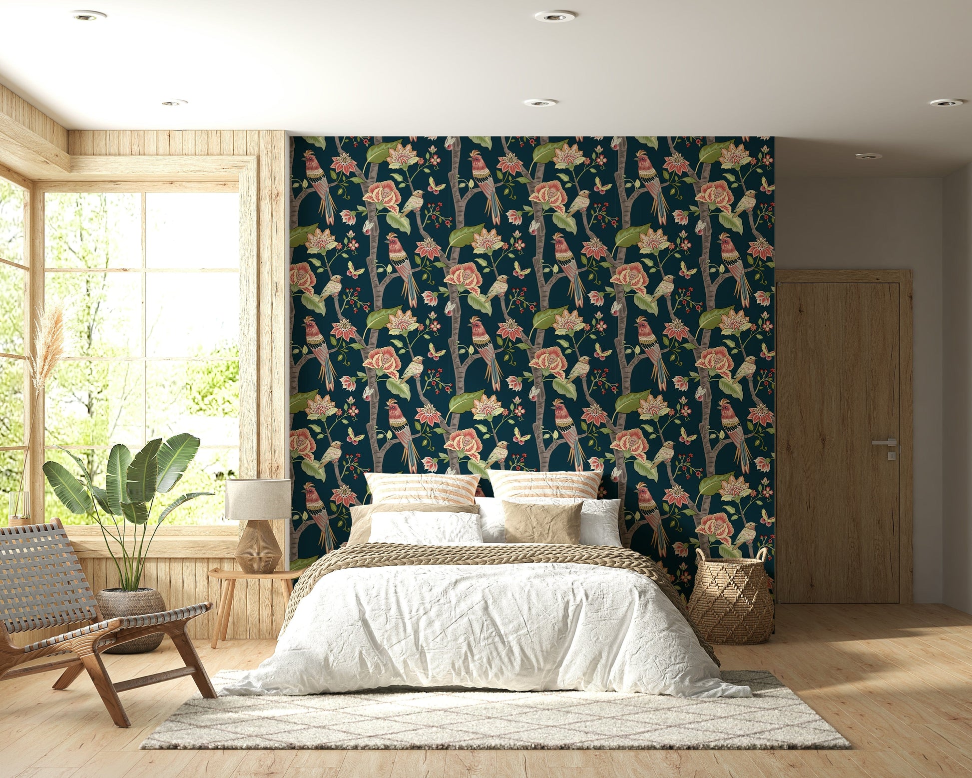 Spectacular avian outlandish wallpaper, Botanical Birds elegance mural.