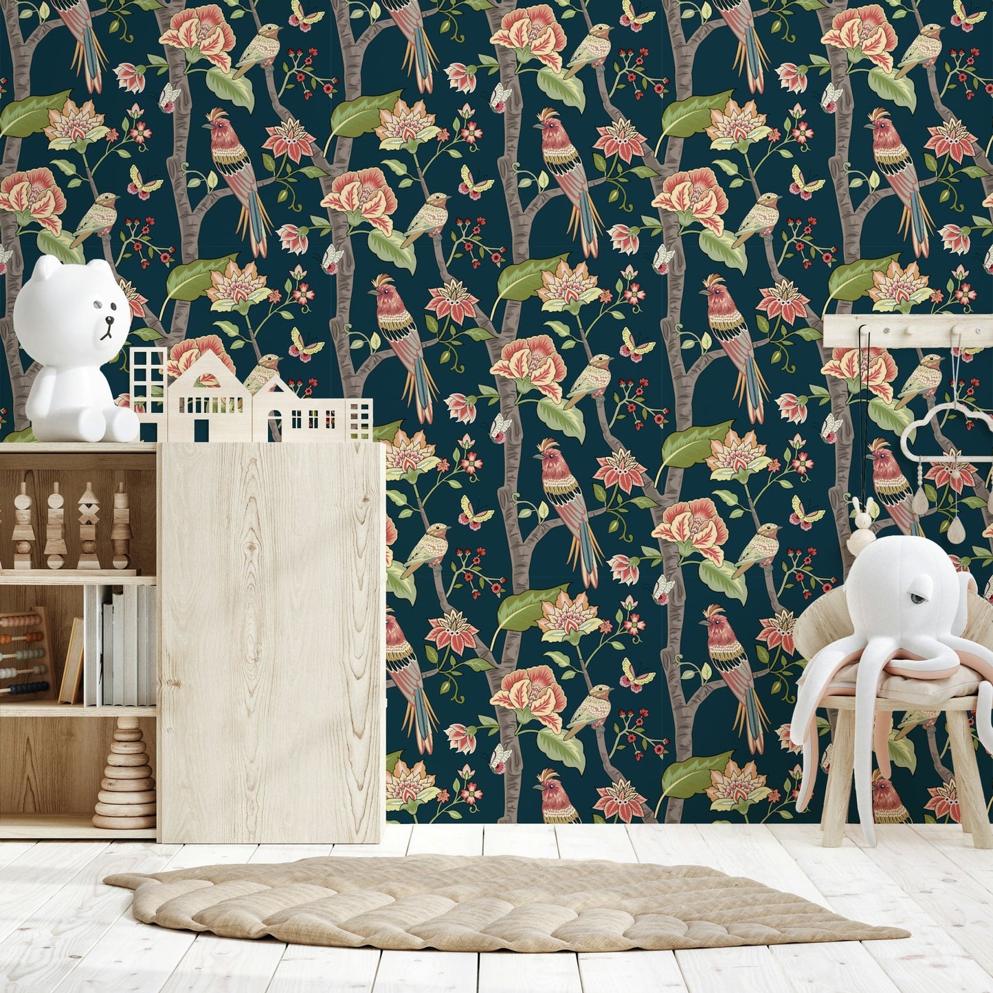 Bewitching flora wacky wall, Botanical Birds wallpaper for walls.
