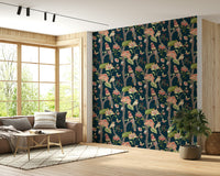 Striking bird grotesque pattern, Botanical Birds vinyl wall mural.