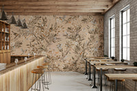 Wide room perspective featuring the calming Botanical Birdsong Wall Mural.
