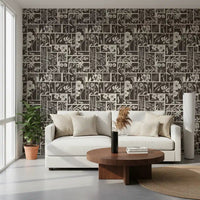 Hand-drawn stems and blooms fill Botanical Block Print Wallpaper, GD9040