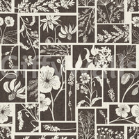Classic cream-on-dark detailing marks Botanical Block Print Wallpaper, GD9040