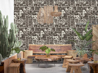 Framed botanical sections shape the Botanical Block Print Wallpaper, GD9040