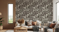 Living room with Botanical Block Print Wallpaper and floral panels, GD9040