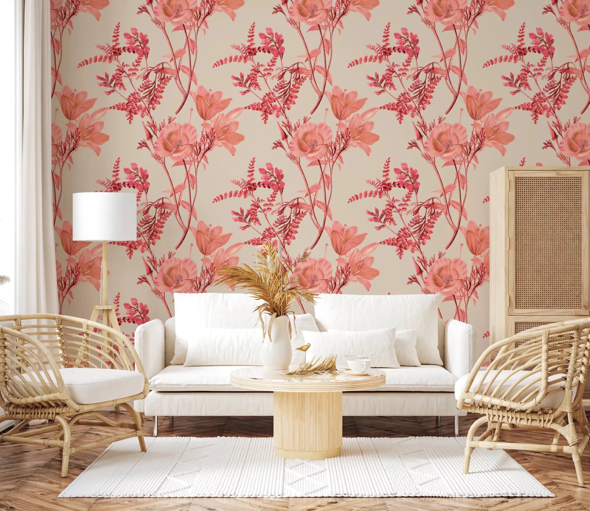 Floral sketch surface in Botanical Coral Bloom wall Wallpaper