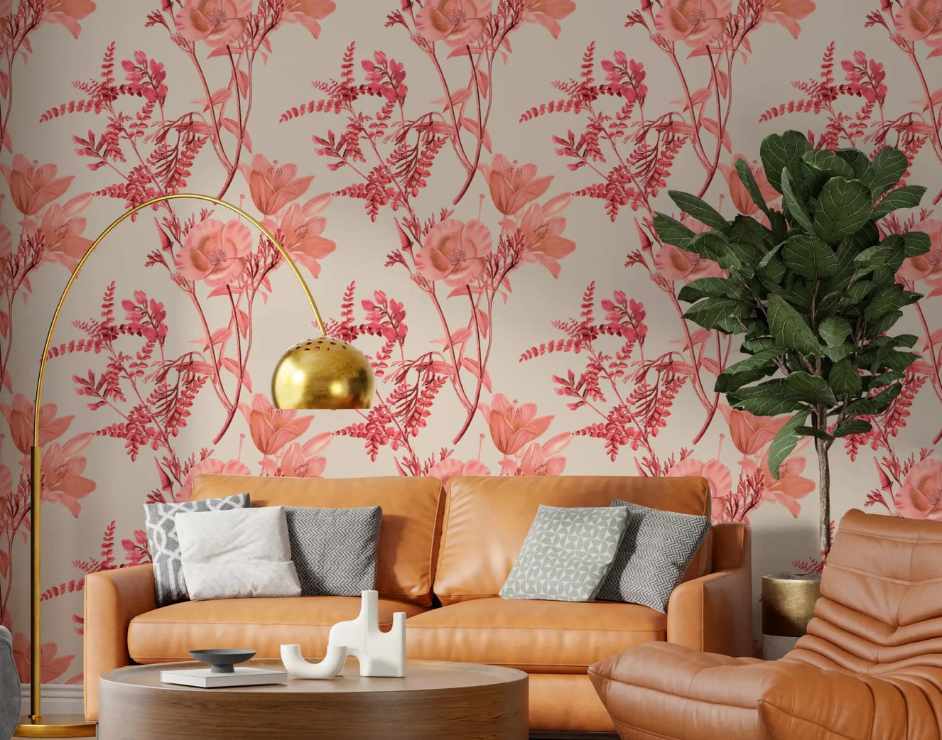Hallway styled in Botanical Coral Bloom Wallpaper on light base