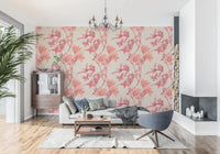 Decorative coral flower detail on Botanical Coral Wallpaper
