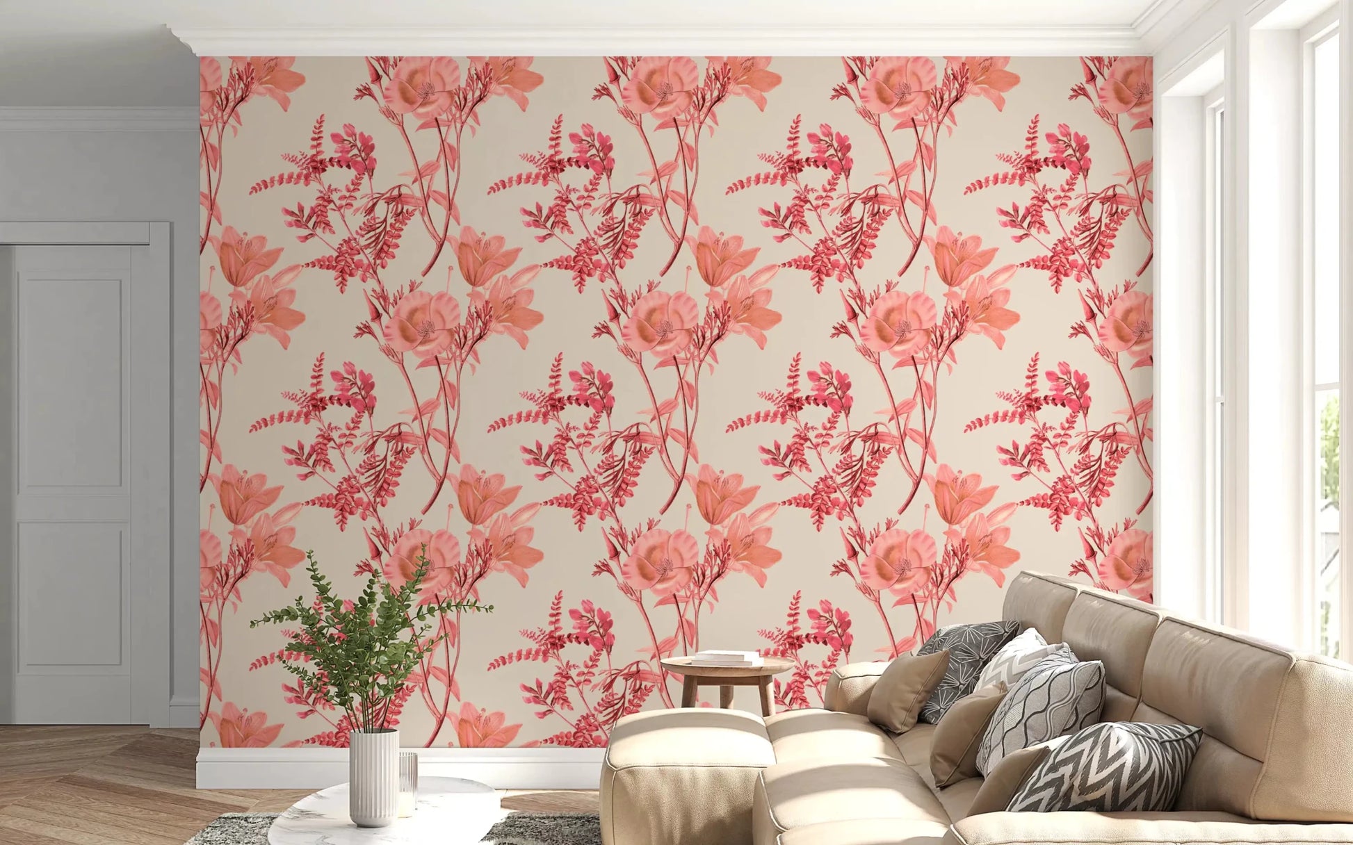 Light floral pattern in Botanical Coral Bloom Wallpaper design