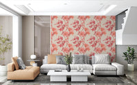 Soft botanical layout on Botanical Coral printed Wallpaper