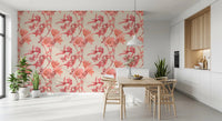 Kitchen wall with Botanical Coral Bloom Wallpaper and branch detail