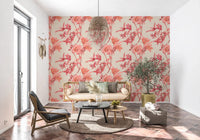 Office corner using Coral Bloom Wallpaper with pale floral sketch
